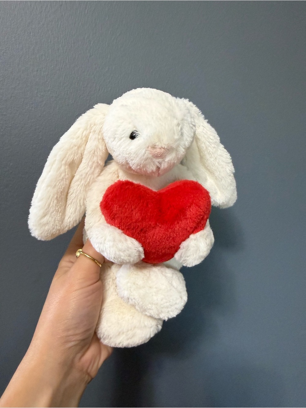 Jellycat White Bunny Holding Red Heart